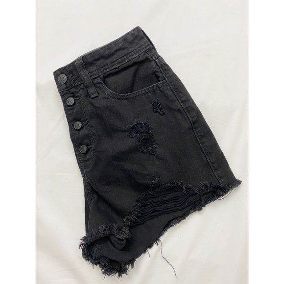 Hollister Women’s High Rise Mom Jean Shorts Distressed Black Size 26 - Picture 5 of 9
